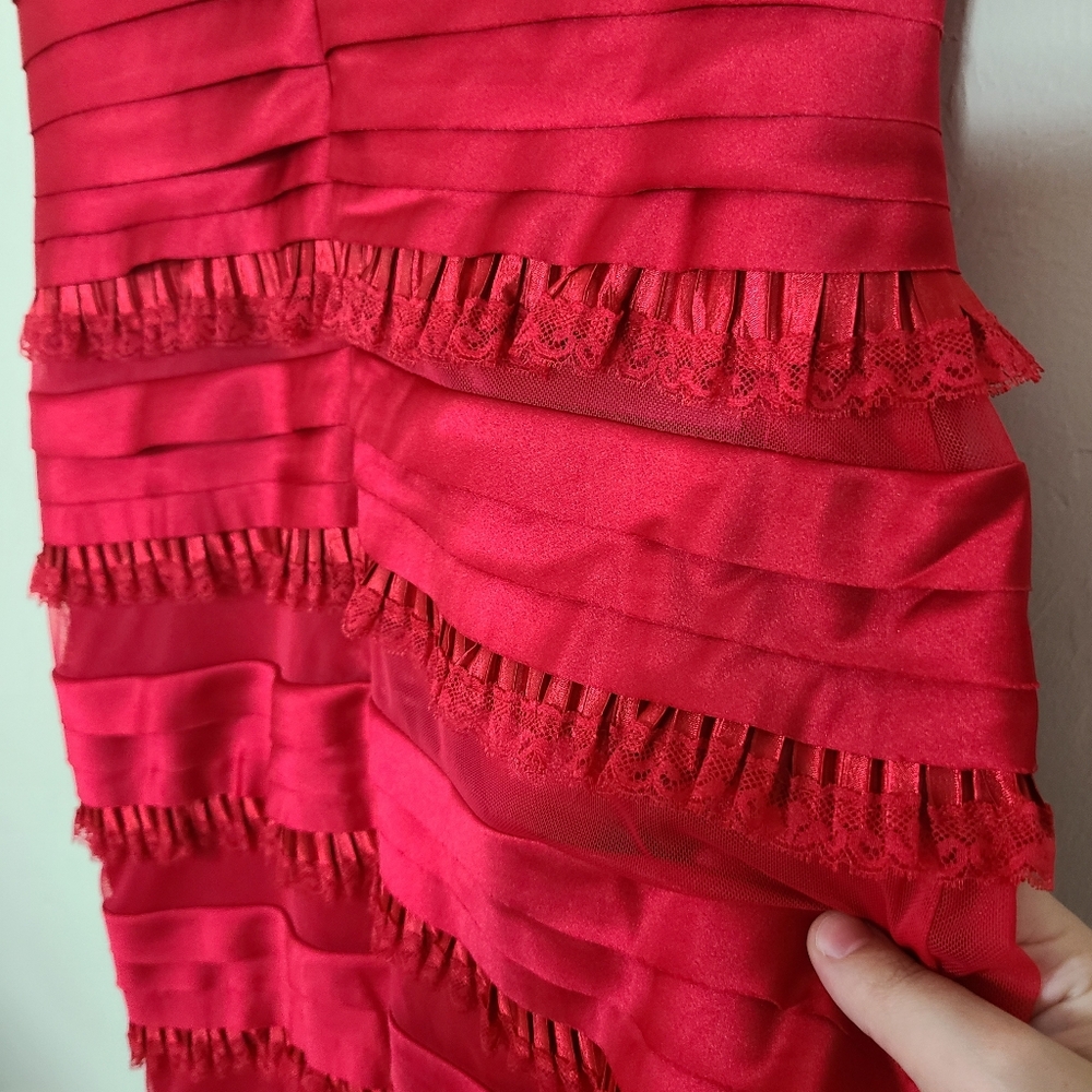 Vintage MayQueen Women 10 Red Lace Ruffles Sleeveless Dress Formal Prom Romantic - Picture 9 of 14